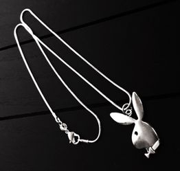 (18”, 20” or 22”) 925 Sterling Silver Necklace with Antique Silver Playboy Bunny Pendant