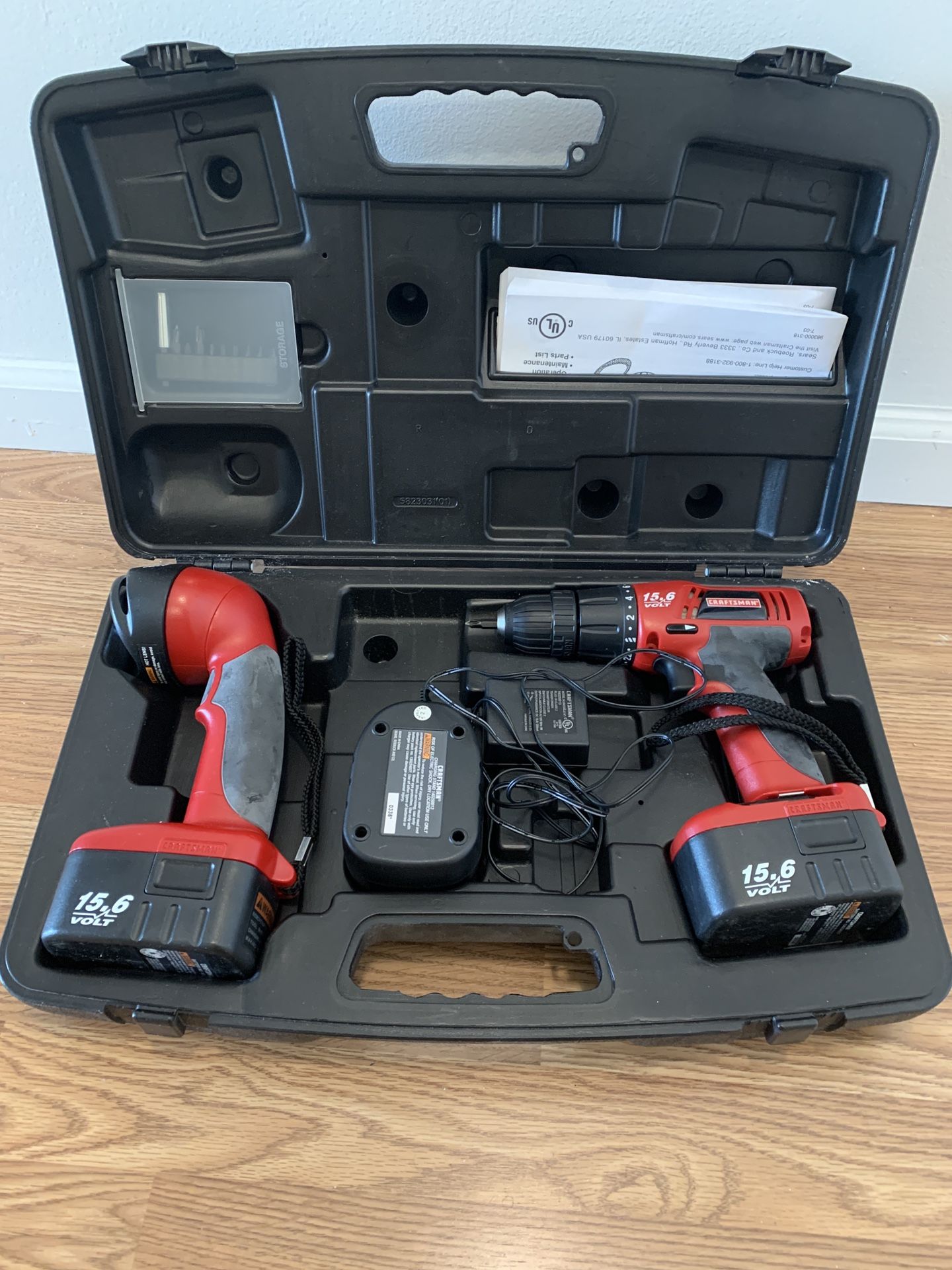Craftsman 15.6 Volt Drill and Flashlight with Rechargeable Batteries and Carrying Case
