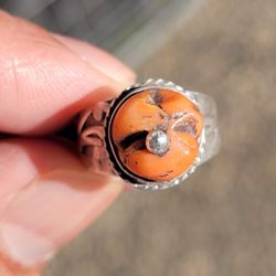 Vintage tibetan coral and silver ring 