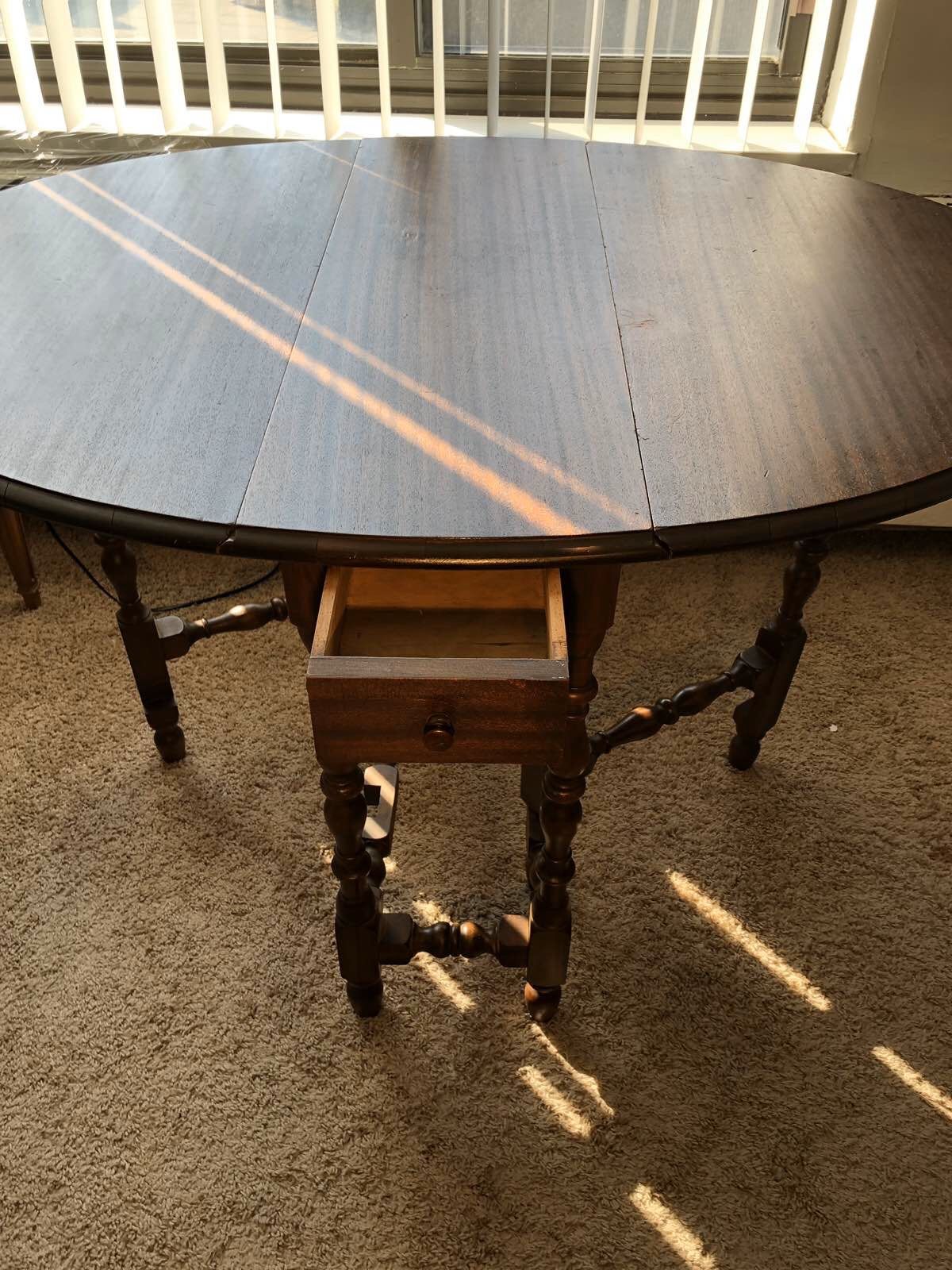 Antique wood table H. 30. L. 47. D. 36. Inch