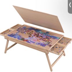 Jigsaw Puzzle Table with 4 Drawers & Cover, Wooden Puzzle Board for Adults & Kids, Portable Puzzle Plateau with Folding Legs & Non-Slip Tabletop for G