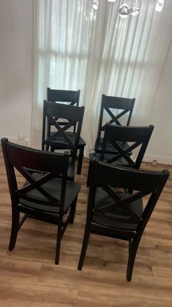Set of 6 Black Wood Dining Chairs