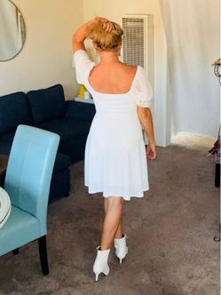 White Puff Sleeve Mini Dress