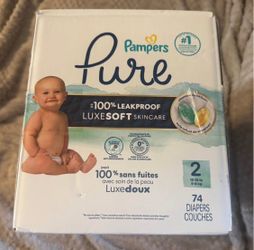 New One (1) Pampers Pure Baby Diapers Size 2 (12 -18 lbs) 74 Count