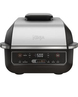 Ninja EG201 Foodi 6-in-1 Indoor Grill with Air Fry, Roast, Bake, Broil, & Dehydrate, 2nd Generation, Dishwasher Safe, Black/Silver