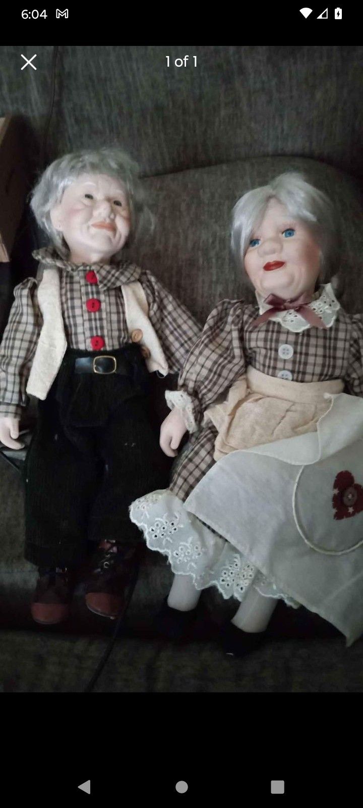 Antique Night Bridge collections, Grandma And Grandpa Porcelain Dolls.