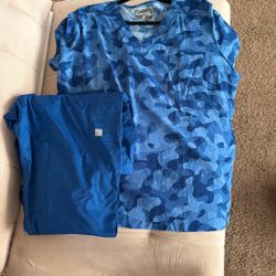 Blue Camo Scrub Set