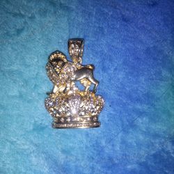 Iced Out Bling Lion On Crown Pendant