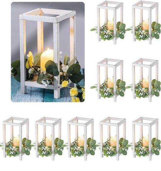 10 Pcs Wooden Wedding Lantern Centerpiece Candle Lantern Table Wooden Candle Holder Decorative for Wedding Party Table Valentine Decor (13 Inch)