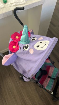 Unicorn Folded Baby Stroller with Gray Frame
