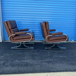Set of Milo Baughman style Leather and Chrome Lounge chairs
