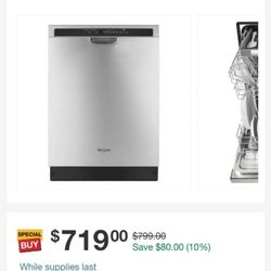 24" Whirlpool Stainless Steel Dishwasher 