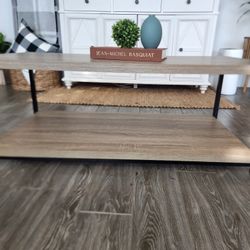 Modern wooden coffee table with metal frame