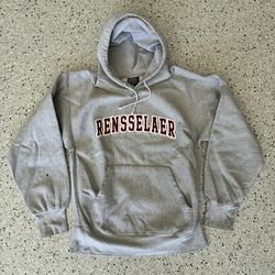 Vintage “RENSSALAER” University Reverse Weave Gray Hoodie. Size M. Embroidered.