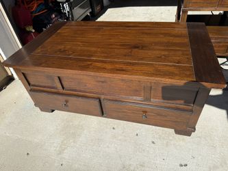 Lift-Top Coffee Table + Matching Side Table w/ Storage & Power Outlets
