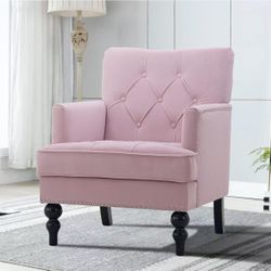 Artechworks Tufted Club Chair Velvet Modern Accent Single Sofa with Studded Nailhead Wooden Legs Armchair Comfy Upholstered for Club Living Room Bedro