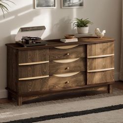Large Sideboard Buffet Cabinet with Storage,55" Wood Cabinet with Side Cabinets,Wide Coffee Bar with 3 Drawers and 2 Doors