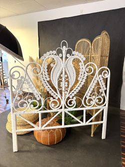 White Boho Bed Headboard Queen Full New 