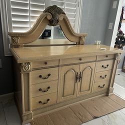 Big Beige Dresser Chest With Mirror 