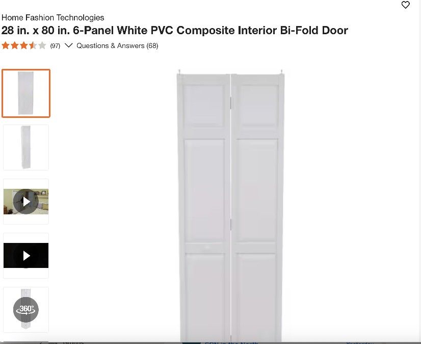 FREE: 28in By 80in 6 Panel White PVC Composite Interior Bifold Door