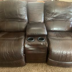 La-Z-Boy Brown Leather Double Seat Electric Recliner w/Console