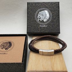 Brand New Casisto.J Men's Stainless Steel Leather Bracelet  8.5"-9"