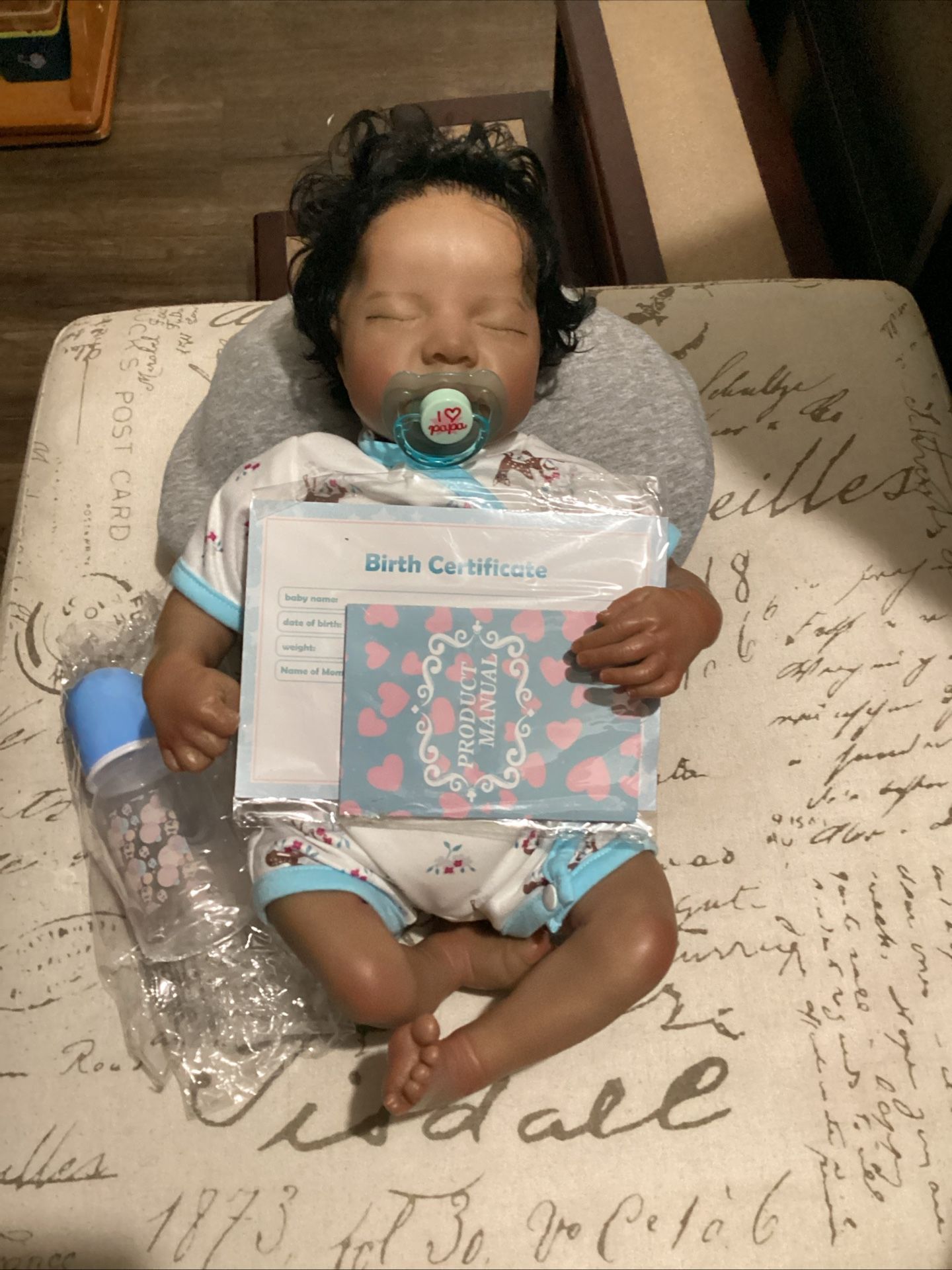 20 Inch Real Baby Size African American Hand Rooted Hair Newborn Sleep