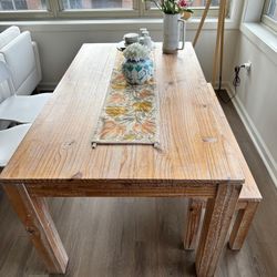 Light Wood Dining Table + Bench