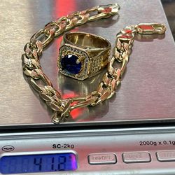 14k gold plated sapphire, CZ stones men ring and bracelet💎💎💎