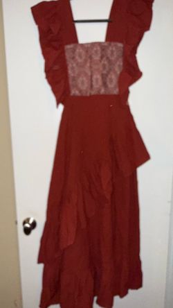 Red Ruffle Maxi Dress with Lace Bodice