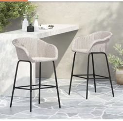Outdoor Metal Wicker Barstool, Set Of 2 - Grey
