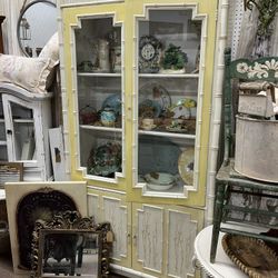 SALE …Vintage Yellow Hutch