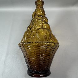 Oil Vinegar Wine Decanter Vintage Fruit Glass Bottle 11 inch Amber  Vintage Amber Glass Italian Wine Decanter Bottle (Fruit Basket Pattern) 