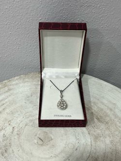 NEW Vintage FD 925 Sterling Silver Pearl & CZ Teardrop Cluster Pendant Necklace