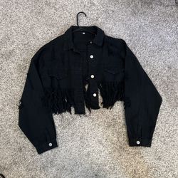 Black Ripped Jean Jacket - M