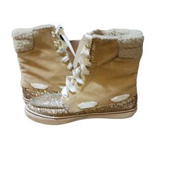 Sperry Boots Womens Size 10 Top Sider Corduroy Glitter Gold Lace Ups