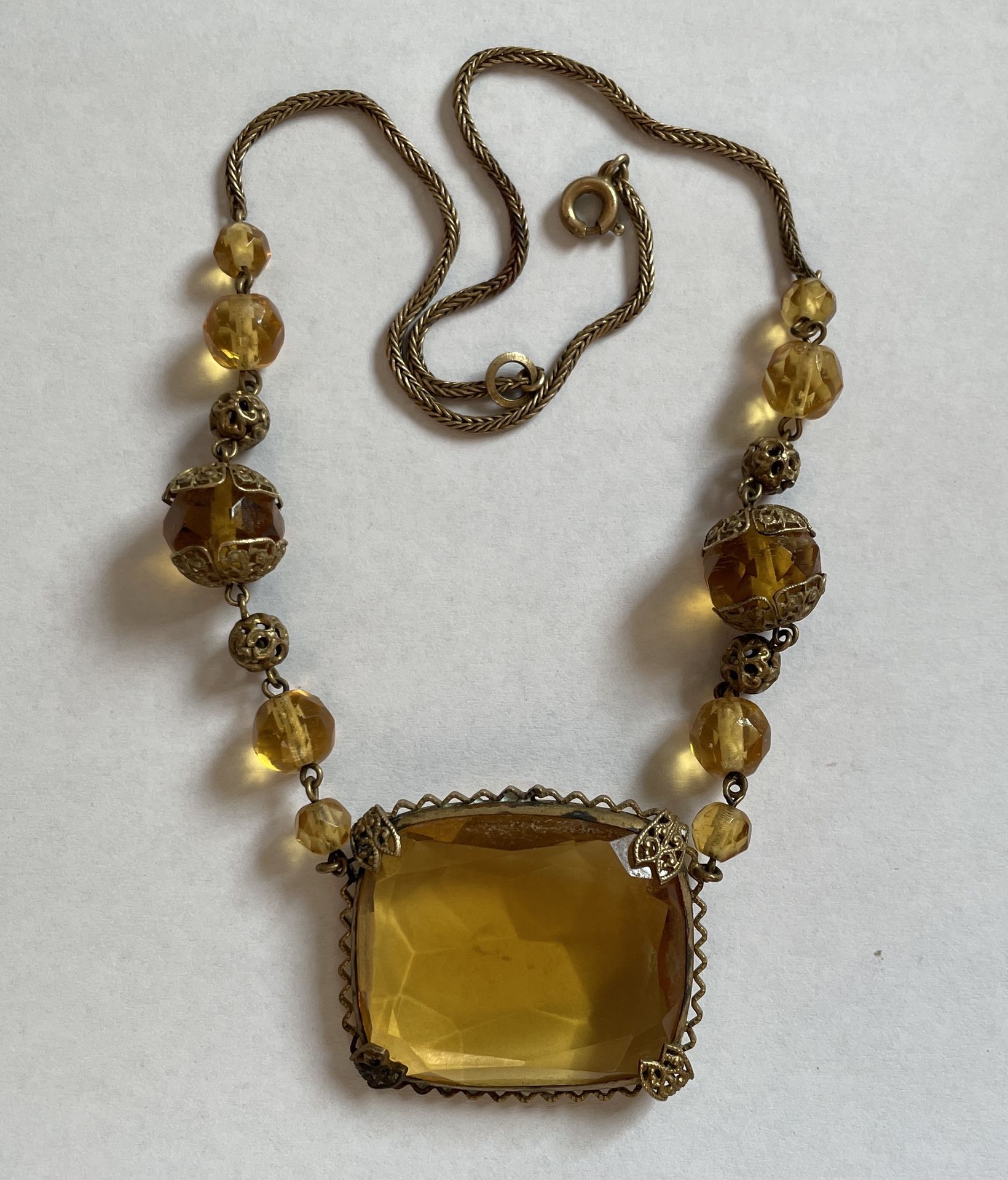 Vintage Czech Czechoslovakia Glass Amber Colored Choker Necklace