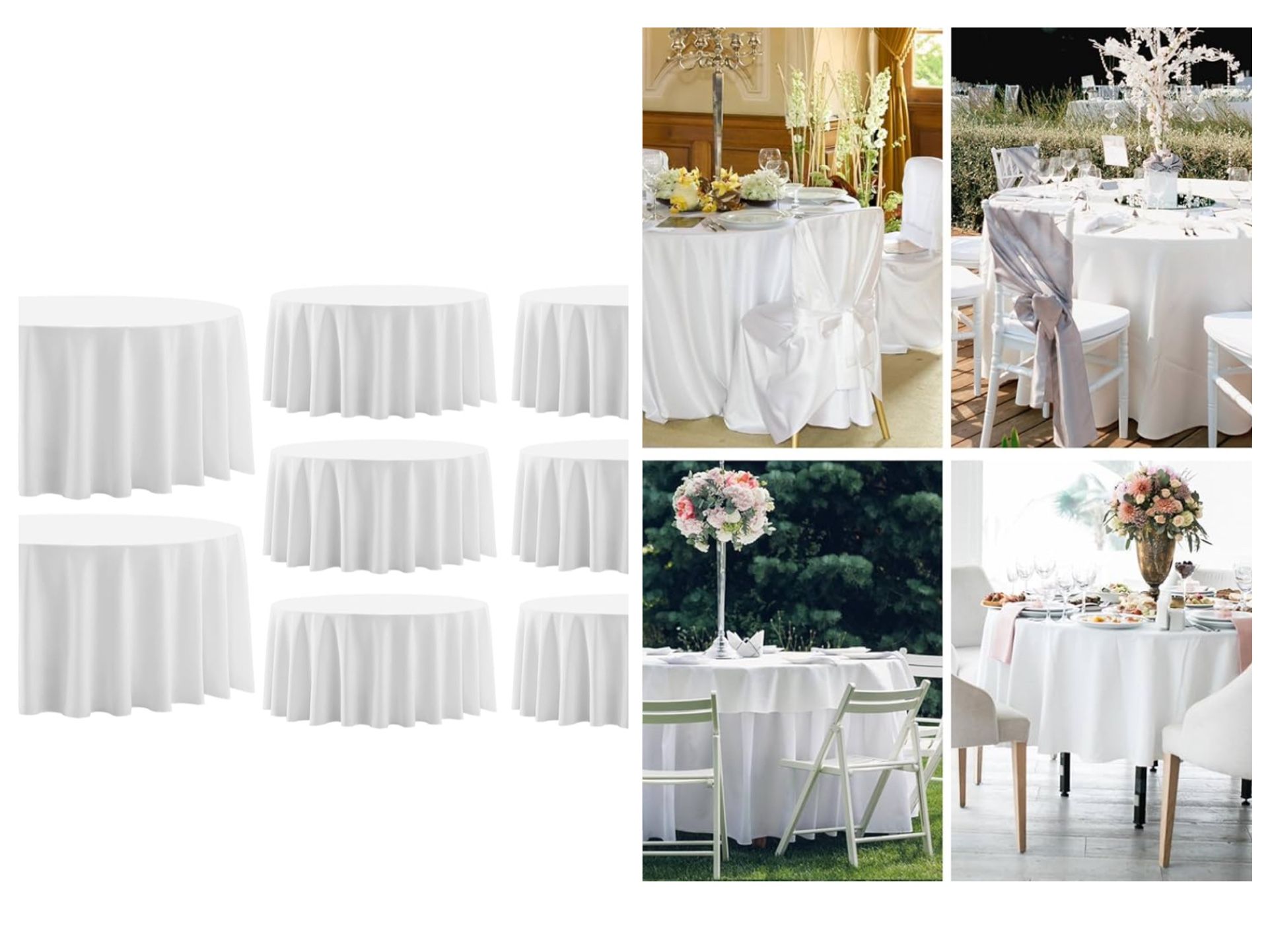 Round Tablecloth 132 Inch 8 Pack White Tablecloths Washable Decorative Linen Polyester Table Clothes Cover for Dining Table Banquets Buffet Parties an