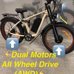 52V/2000/3000Watt Dual Motor AWD MTB Electric Mountain E-bike, 38mph, Fat Tire 26x4.0
