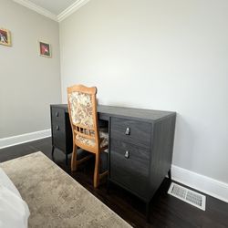 black desk with leather handles 