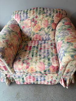 Floral Armchair  and ottoman with Skirt