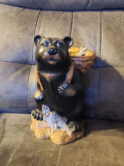 Art Line Inc Resin Black Bear with Fish Basket, 12" Garden Decor Heavy Yard Ornament