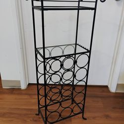 Metal Wine Rack With Glass Shelves 