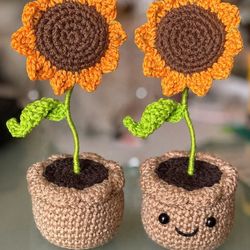Brand New,  Crocheted Sunflower in a Pot