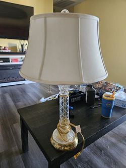 Vintage Kaeder Brass And Crystal Table Lamp Dual Light