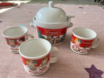 Vintage Campbell’s Soup Ceramic Set – 3 Mugs + Lidded Soup Tureen | Collectible