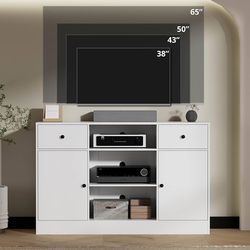 Modern TV Stand for TVs up to 65 Inch, TV Stand with Drawers and Doors, Tall Entertainment Center with Storage, Wood TV Console Table for Living Room,