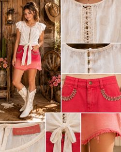 Bundle Set - Denim Pink Skirt & Chic Blouse