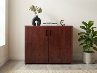 Dark Cherry Wood Storage Cabinet with Doors