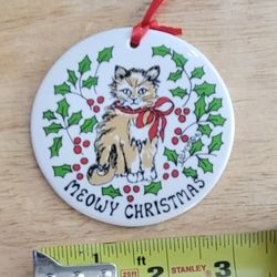 Kathryn Designs Fine Porcelain Hand Crafted "Meowy Christmas" Ornament By American Artisans